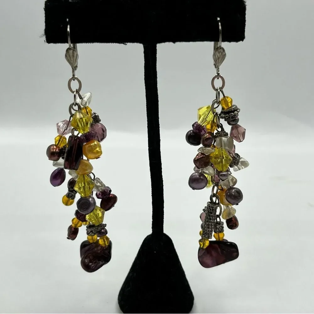 Elegant handmade Multi-Color pearl yellow glass Dangle Earrings